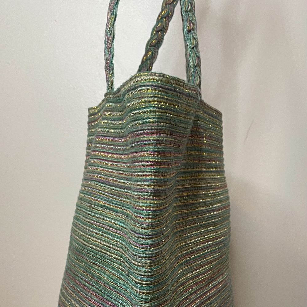 ❌ SOLD! Sea green pink gold metallic wicker tote! - Picture 11 of 14